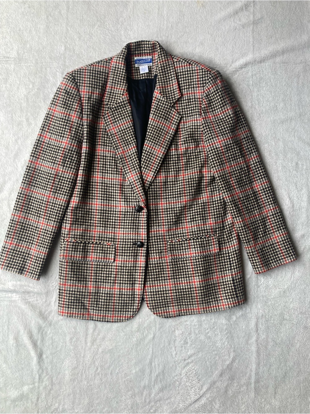 VTG pendelton knockabout blazer women M Houndstooth Red Windowpane 100% wool